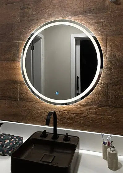 Round FROSTED Mirror with LED Lighting and Touch Screen Button – The Ever Botanic