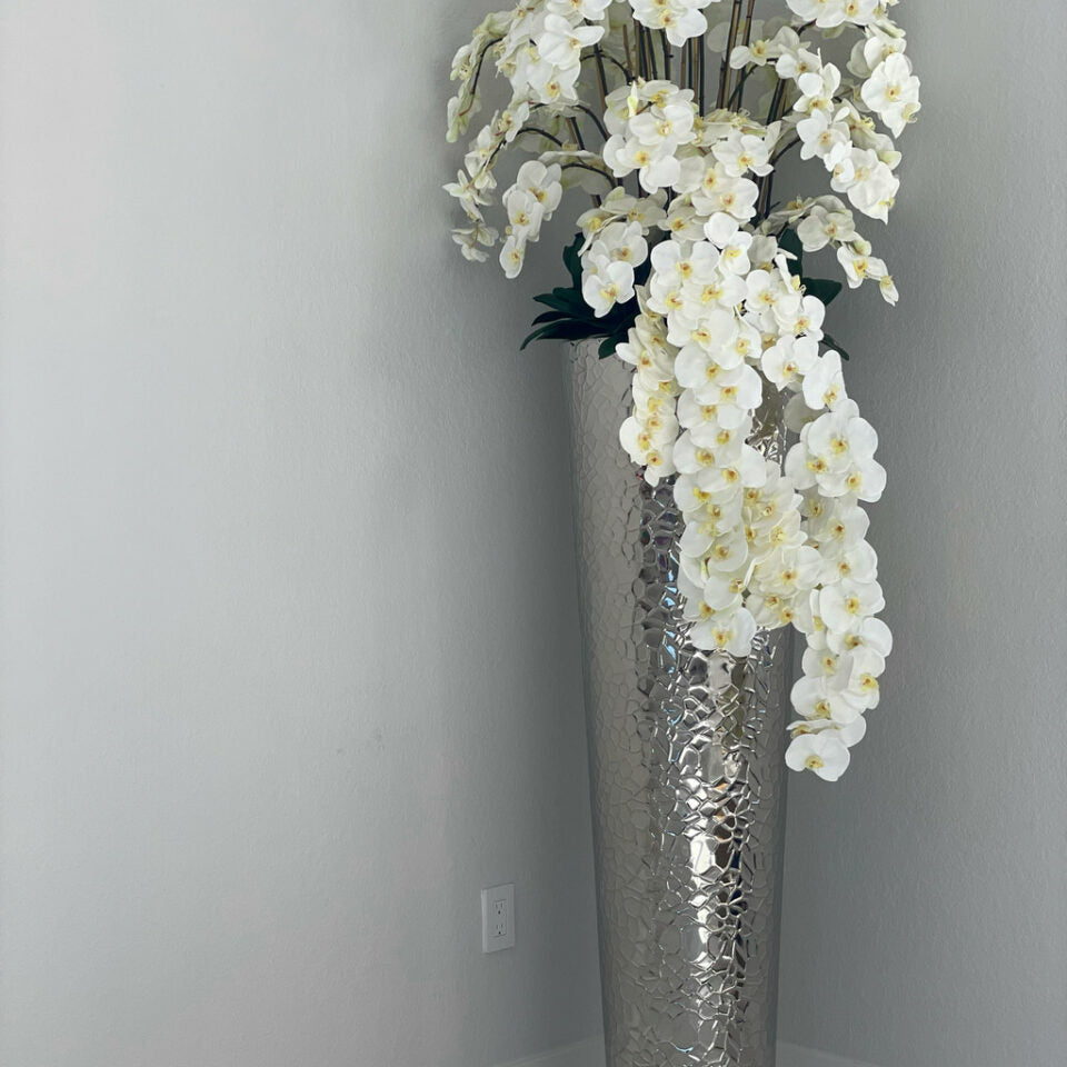 Cascading Phalaenopsis Orchids in Extra Tall Hammered Vase – The Ever Botanic