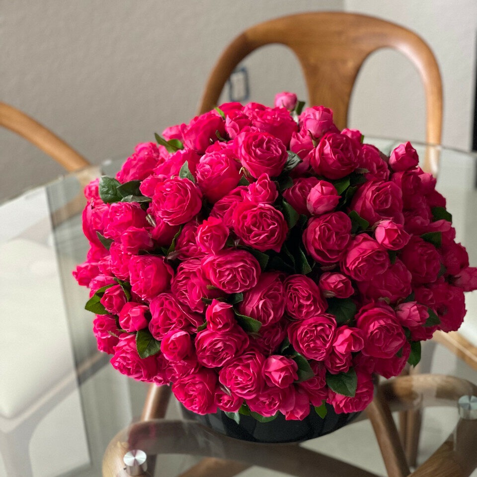Dark Pink English Roses in Black Glass Vase – The Ever Botanic