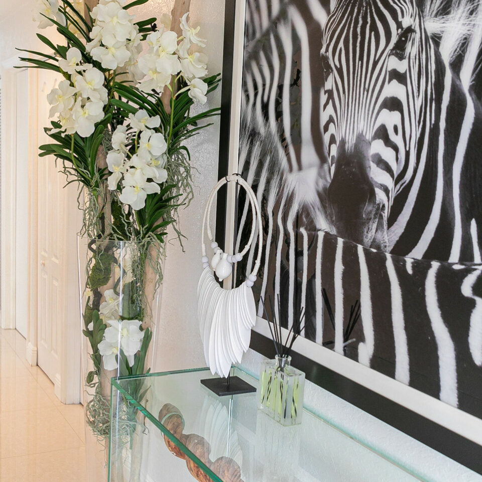 White Vanda Orchids and Driftwood Inside a Large Conical Glass Cylinder – The Ever Botanic