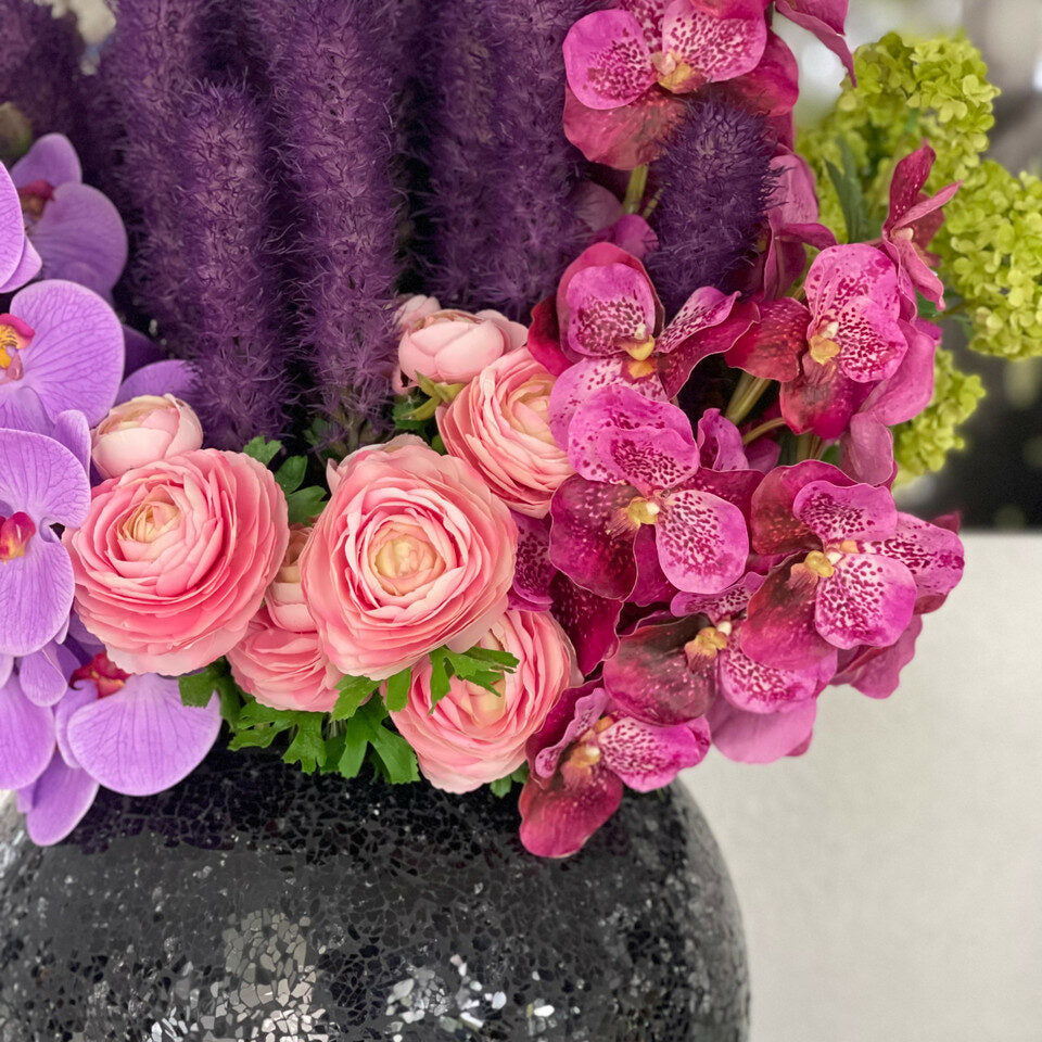 Black Mosaic Vase with Liatris and Orchids – The Ever Botanic