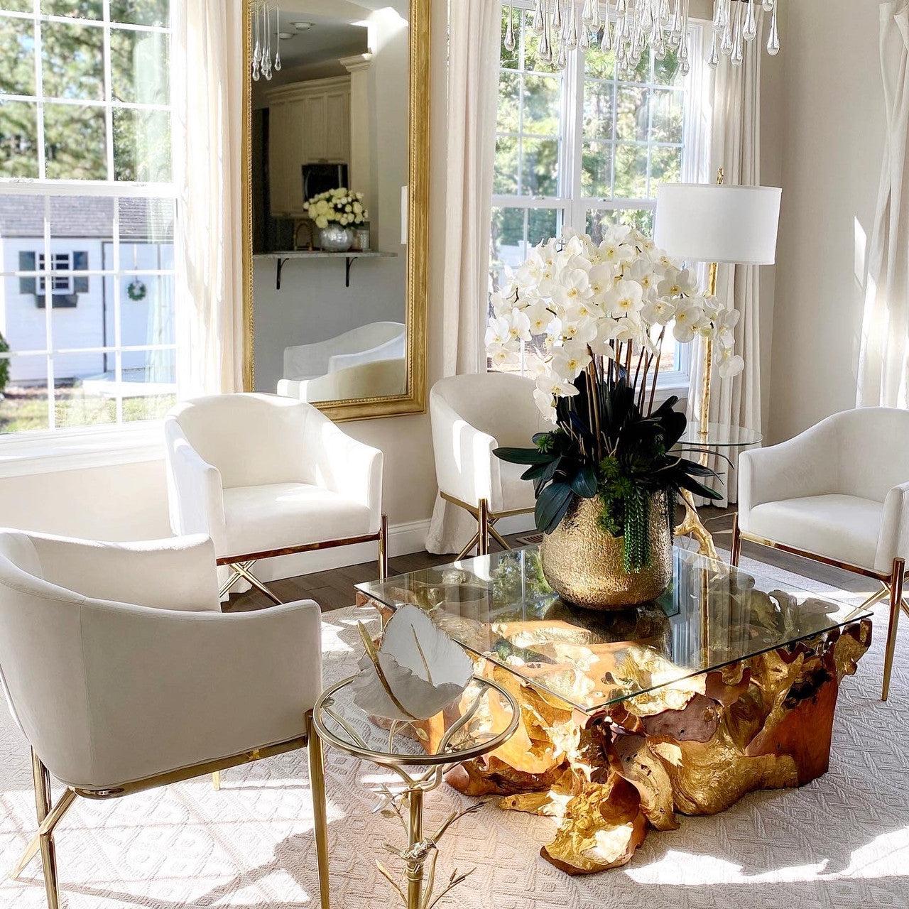 Delaney Vase in Gold with Multiple Phalaenopsis Orchid Stems and Succulents – The Ever Botanic