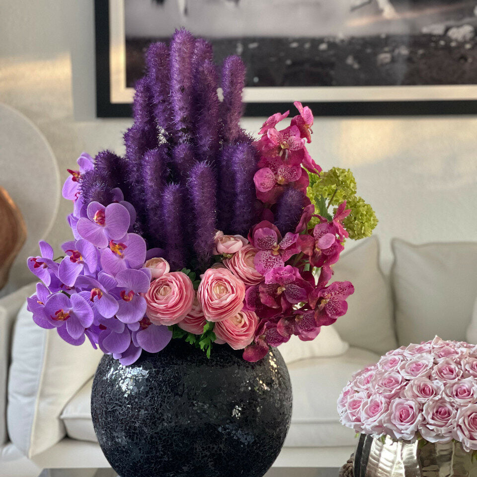 Black Mosaic Vase with Liatris and Orchids – The Ever Botanic