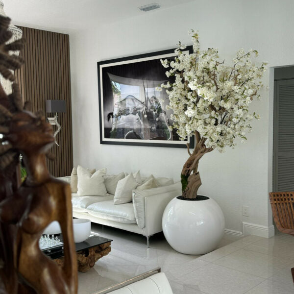Shiny white globe vase with personalized Cherry Blossom Tree – The Ever Botanic