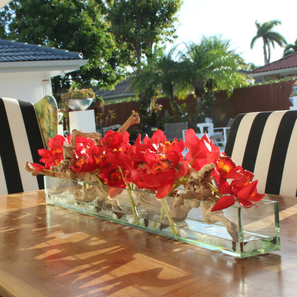 Modern Glass Planter "Modern Home" 122 cm with Red Cymbidiums – The Ever Botanic
