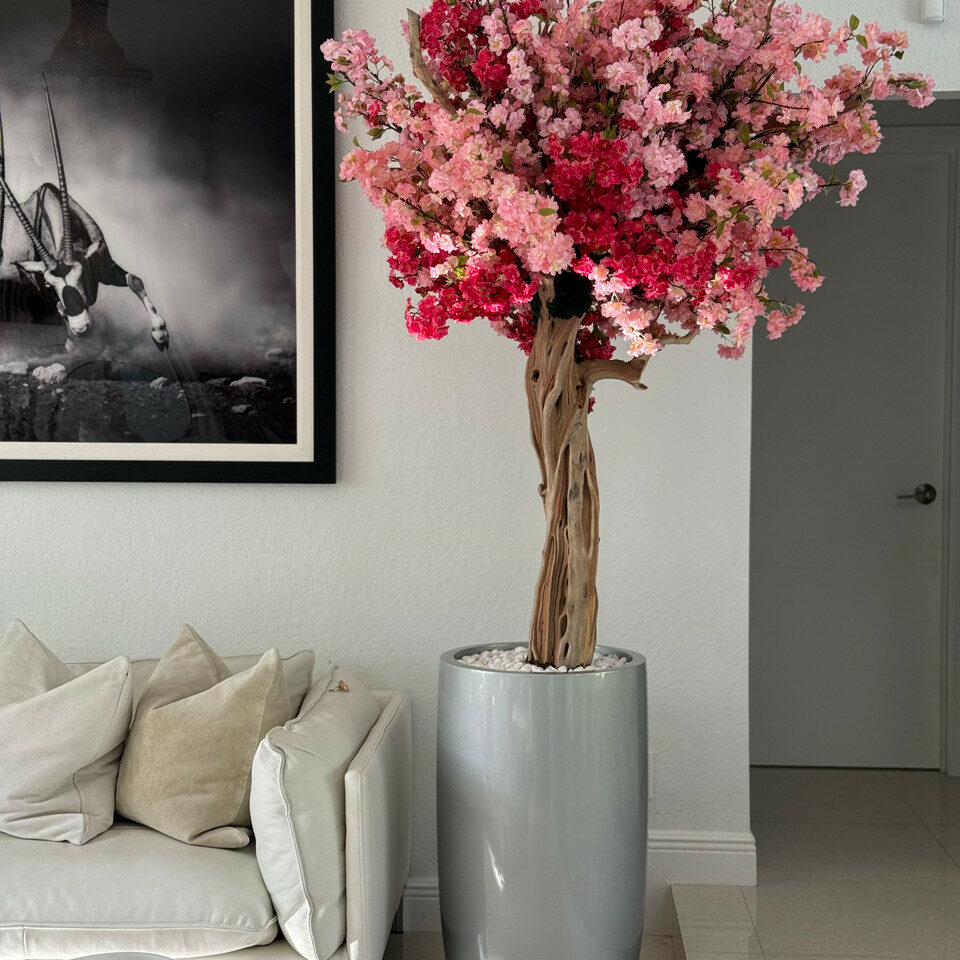 Shiny Silver Lisbon Vase with Custom Tricolor Pink Cherry Blossom – The Ever Botanic