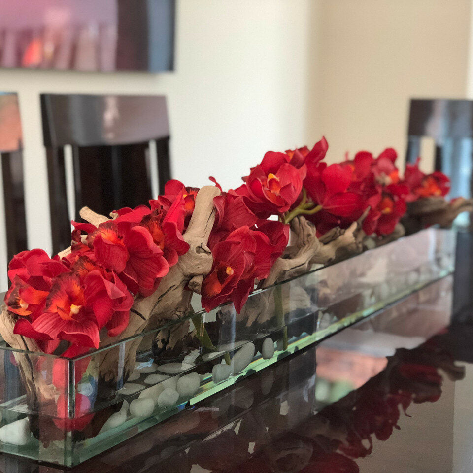 Modern Glass Planter "Modern Home" 122 cm with Red Cymbidiums – The Ever Botanic