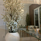 Glossy White Globe Vase with White Cherry Blossom Branches – 185 cm – The Ever Botanic