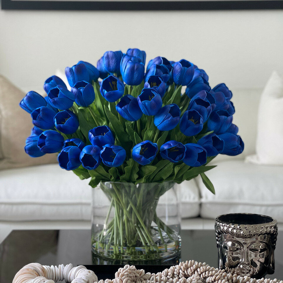 Blue Tulip Arrangement in Large Cylinder Vase – The Ever Botanic