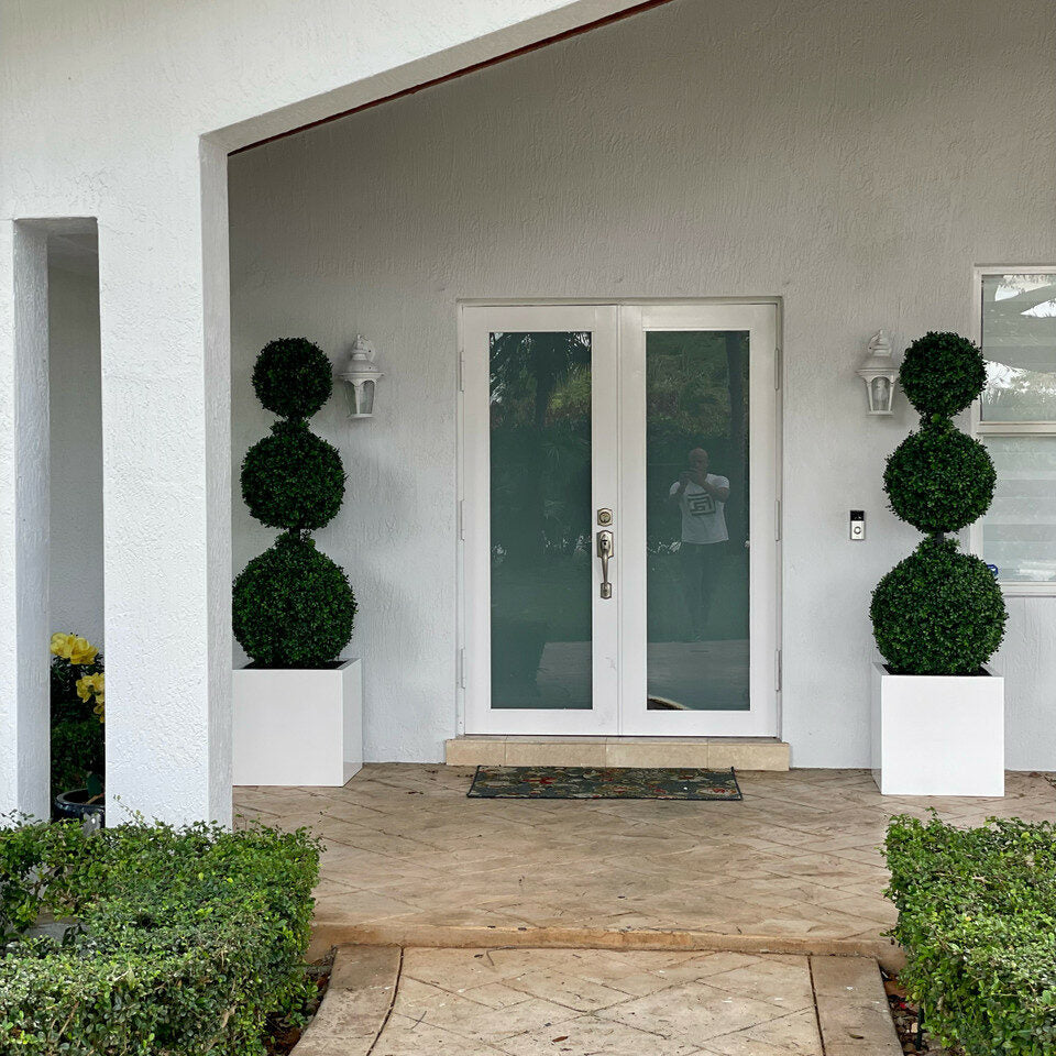 Triple Ball Topiary with Large Block Fiberglass Pot – The Ever Botanic