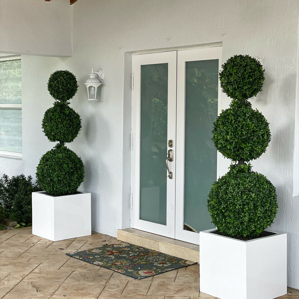 Triple Ball Topiary with Large Block Fiberglass Pot – The Ever Botanic