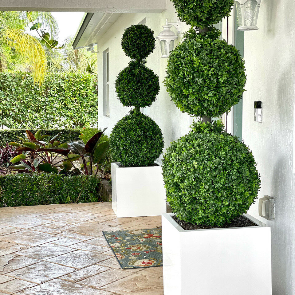 Triple Ball Topiary with Large Block Fiberglass Pot – The Ever Botanic