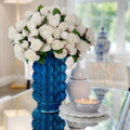 White English Roses in Blue Textured Vase – The Ever Botanic