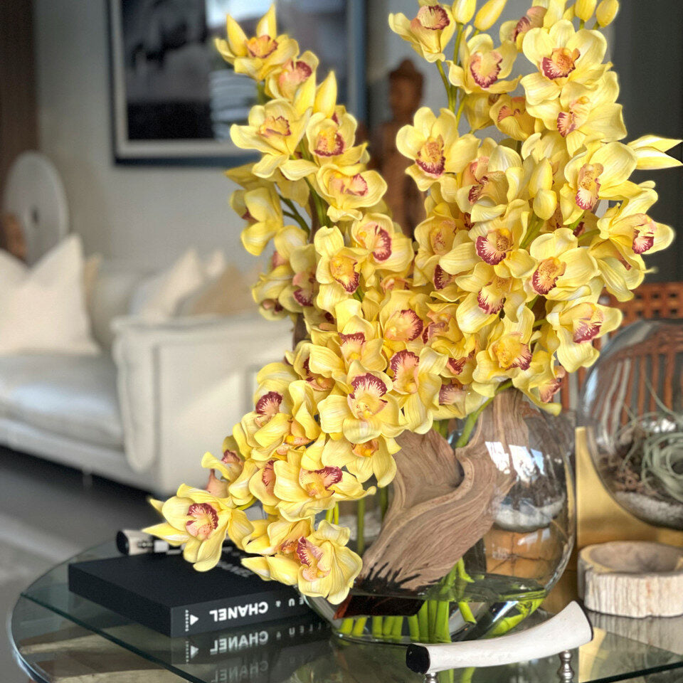 Yellow Cymbidium Orchids in Moon Vase – The Ever Botanic