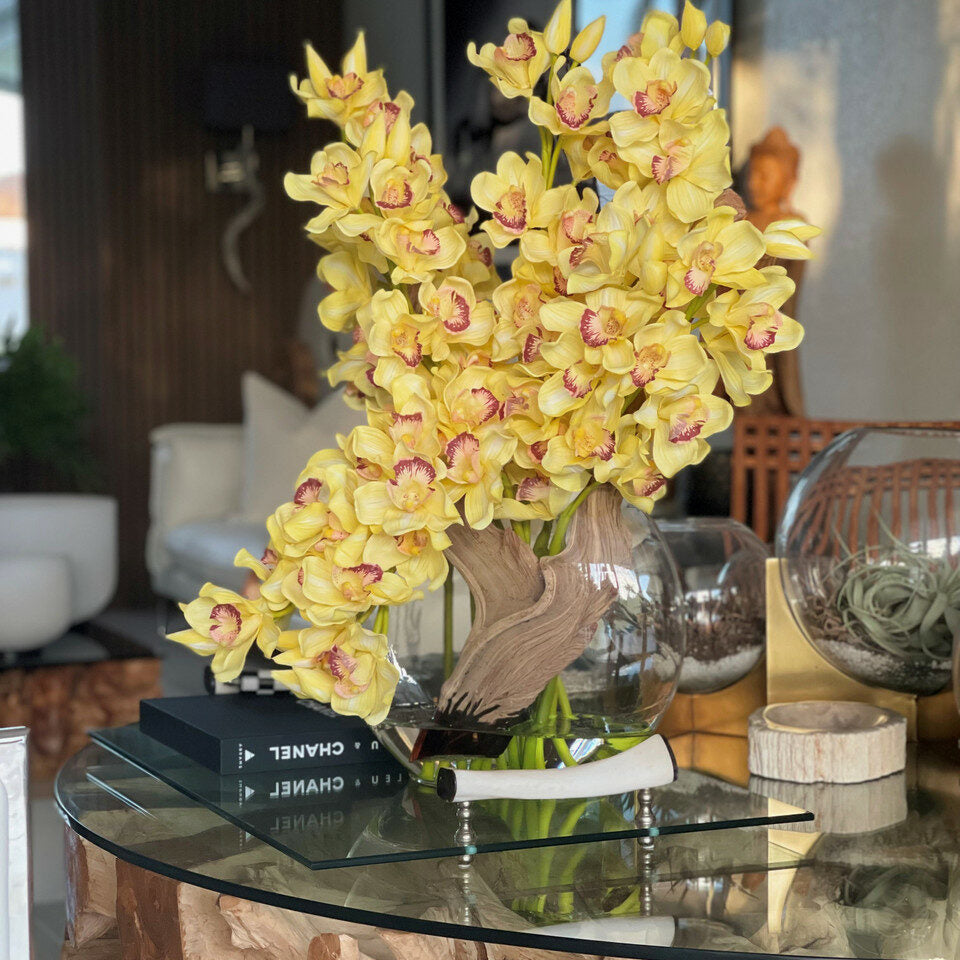 Yellow Cymbidium Orchids in Moon Vase – The Ever Botanic