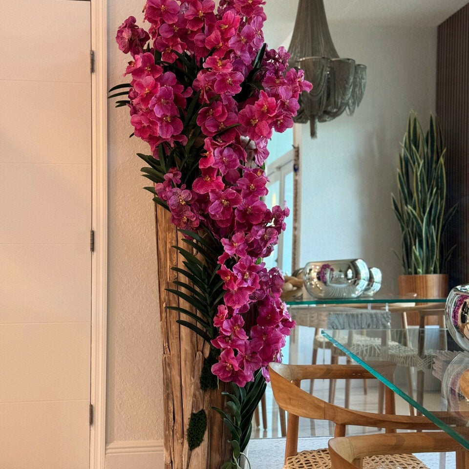 Large Teak Wood Vase with Natural Edges and Pink Vanda Orchids – The Ever Botanic