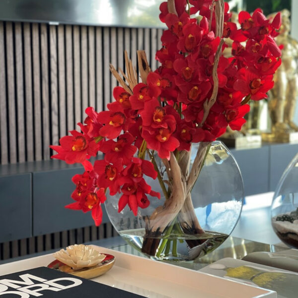 Red Cymbidiums in Moon Vase – The Ever Botanic