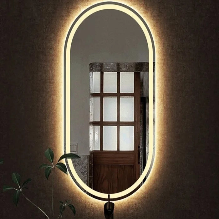 Frosted Oval Mirror with Warm LED - 60 × 150 cm Woodglass Oval – The Ever Botanic